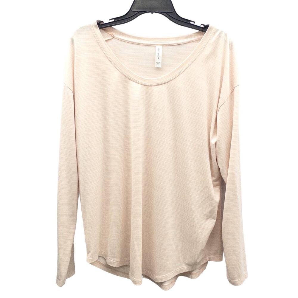 Athleta Cloudlight Stratus Top Women's L Peach Stripe Scoop Neck Long Sleeve